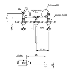 Horus Eloise 3-gats wand wastafelmengkraan met kruisgrepen, opbouw, uitloop 215 mm (Speciale Kleuren)