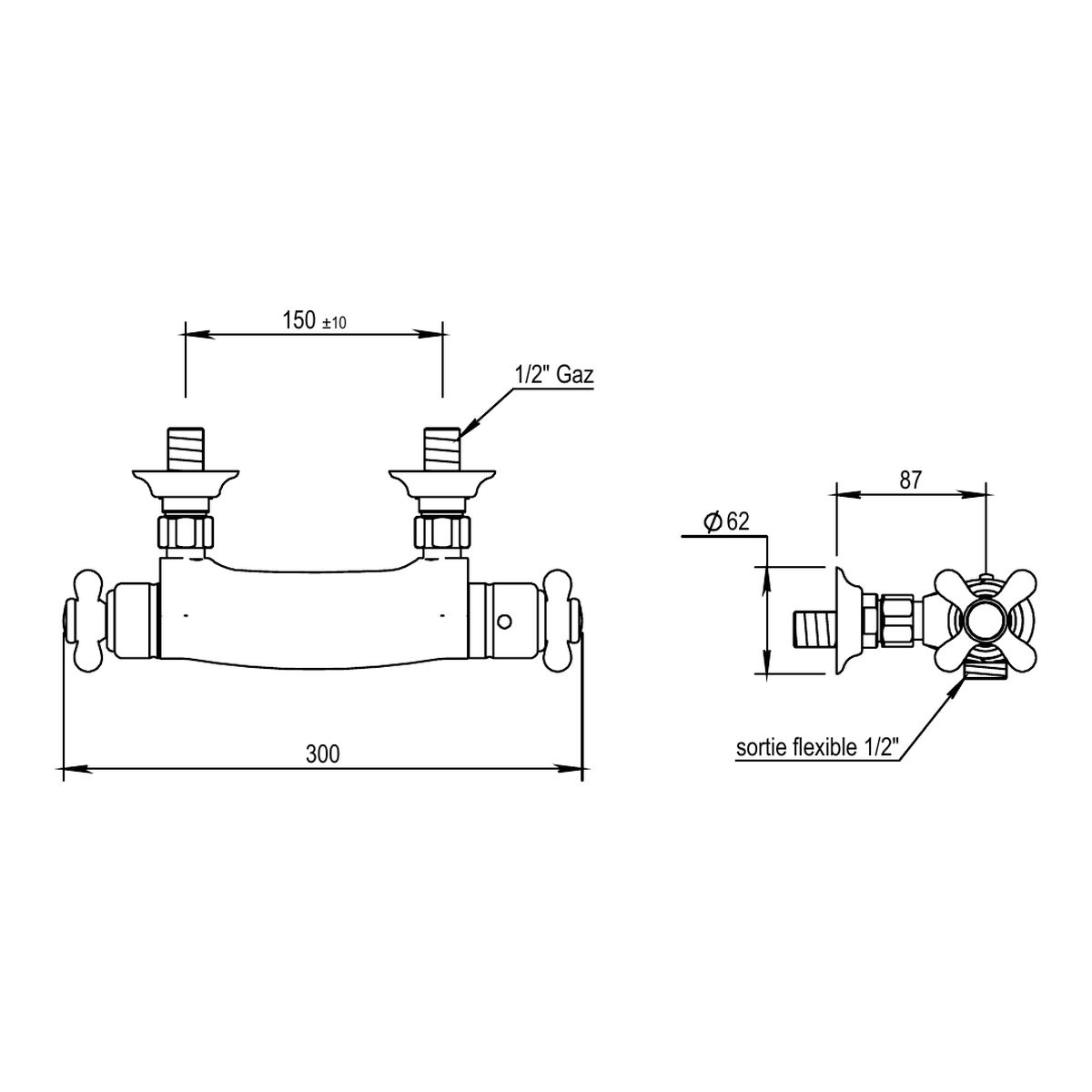 Horus Elsa opbouw douchethermostaat, hartafstand 150 mm (zonder doucheset)