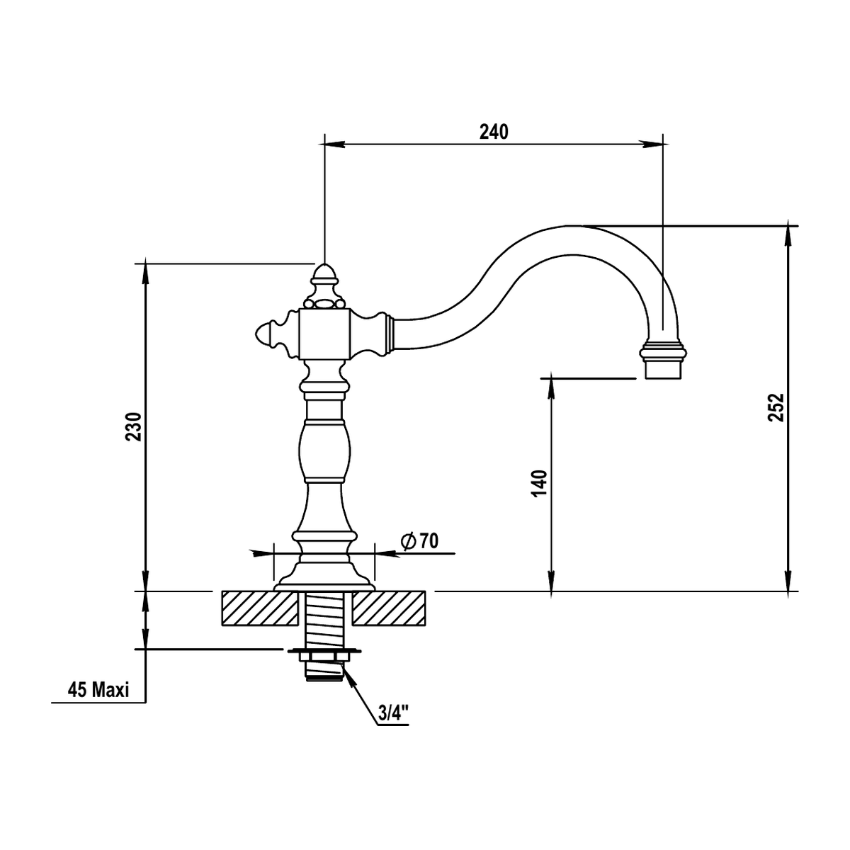 Horus Anthea baduitloop voor badrand 240 mm