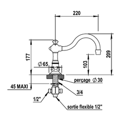 Horus Montmartre baduitloop voor badrand met omsteller, 240 mm