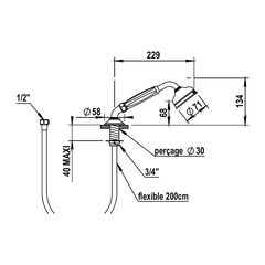 Horus Montmartre handdouche voor badrand met slang 200 cm