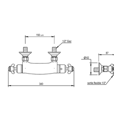 Horus Montmartre opbouw douchethermostaat met kruisgrepen, hartafstand 150 mm (Speciale Kleuren)