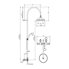 Horus Montmartre thermostatische douchekolom met kruisgrepen, hoofddouche en handdouche, hartafstand 150 mm (Speciale Kleuren)