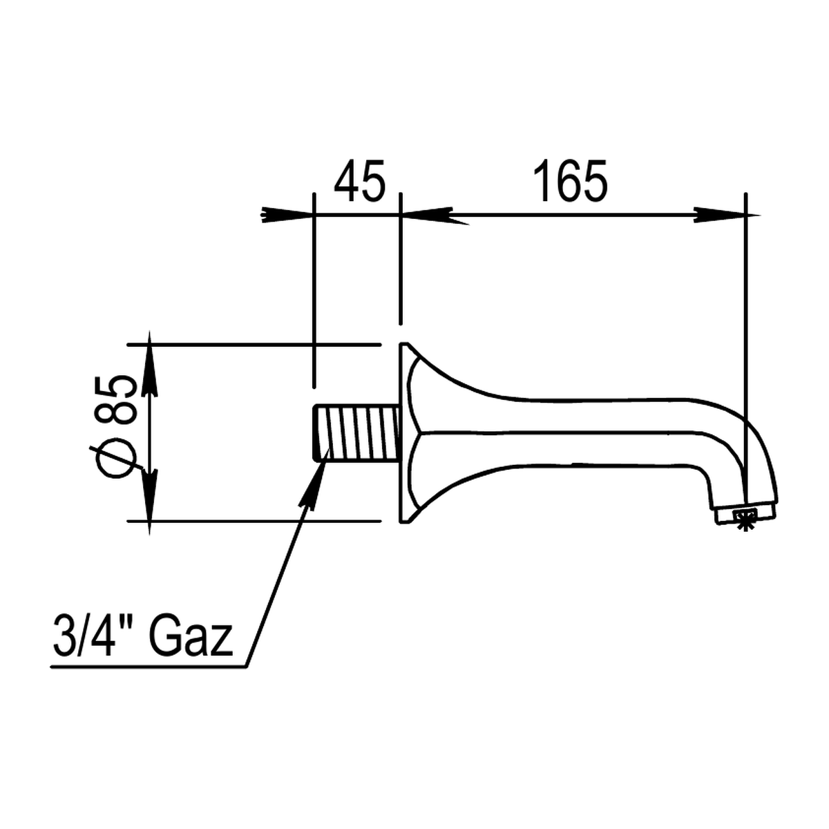 Horus Ascott wand baduitloop 165 mm (Speciale Kleuren)