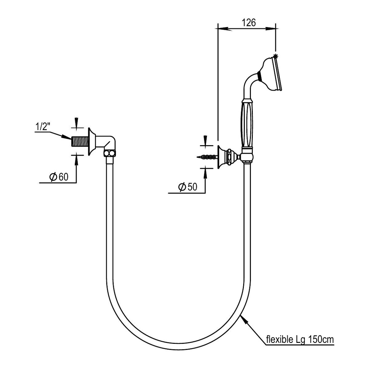 Horus Coventry doucheset met wandaansluiting, wandhouder, slang 150 cm en handdouche