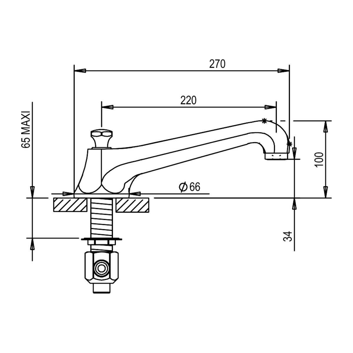 Horus Ascott baduitloop voor badrand met omsteller, 220 mm