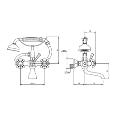 Horus Ascott wand badmengkraan met hendels en handdouche, hartafstand 150 mm