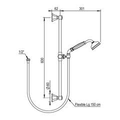 Horus Ascott doucheset met glijstang 60 cm, handdouche en slang 150 cm