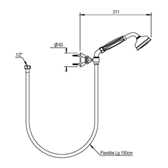 Horus Ascott doucheset met wandhaak, handdouche en slang 150 cm