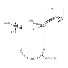 Horus Ascott doucheset met wandaansluiting, wandhouder, slang 150 cm en handdouche (Speciale Kleuren)