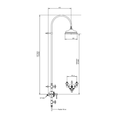 Horus Ascott thermostatische douchekolom met wijzerplaat, hoofddouche en handdouche