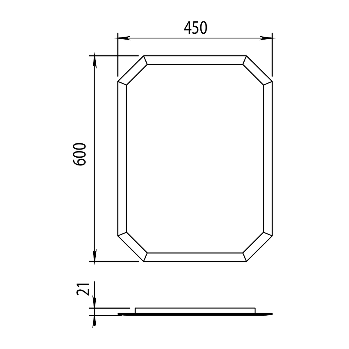 Horus Ascott spiegel met geslepen rand en afgeschuinde hoeken, 600 x 450 mm