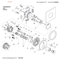 Onderdelentekening Jado Onderdelen IQ inbouw badthermostaat met omstel Easy-Box A5473AA (vanaf 12/2020)