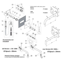 Onderdelentekening Jado Geometry A6 wand inbouw keukenkraan met draaibare uitloop F1342AA / Borma F1142AA (S7548)