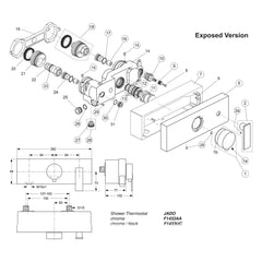 Onderdelentekening Jado Onderdelen Cubic (Borma series) Opbouw Douchethermostaat F1433AA / F1433UC