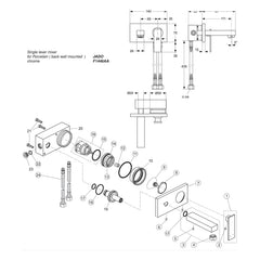 Onderdelentekening Jado Onderdelen Cubic (Borma series) 1-greeps Wand inbouw Wastafelkraan F1446AA