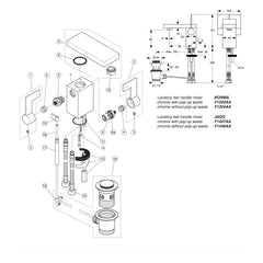 Onderdelentekening Jado Onderdelen Cubic (Borma series) 2-greeps Wastafelkraan F1447AA / F1448AA / F1203AA / F1204AA