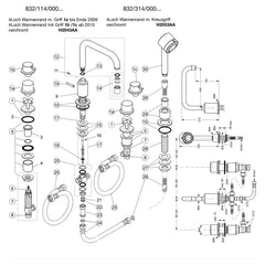 Onderdelentekening Jado Onderdelen IQ 2-greeps 4-gats badrandcombinatie H2043AA / H2053AA