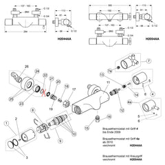Onderdelentekening Jado Onderdelen IQ opbouw douchethermostaat H2044AA / H2054AA