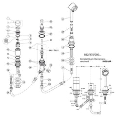 Onderdelentekening Jado Onderdelen IQ 1-greeps 3-gats badrandcombinatie H4024AA