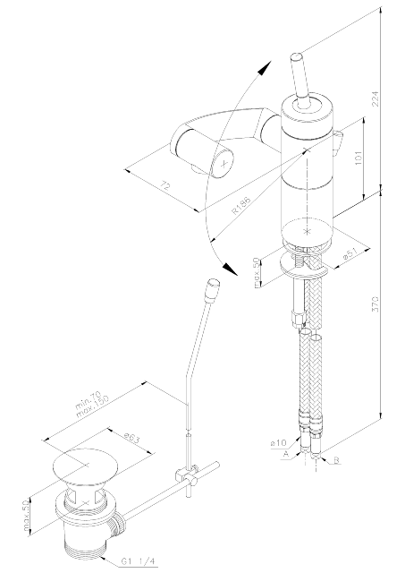 Damixa Arc Wastafel/bidetmengkraan Chroom Zwart