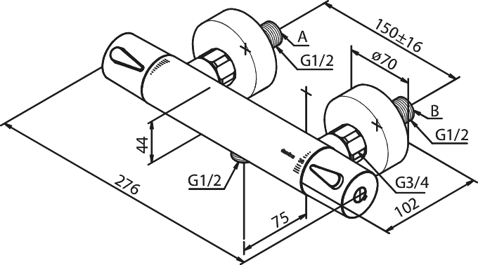 Damixa Silhouet douchemengkraan thermostatisch matZwart