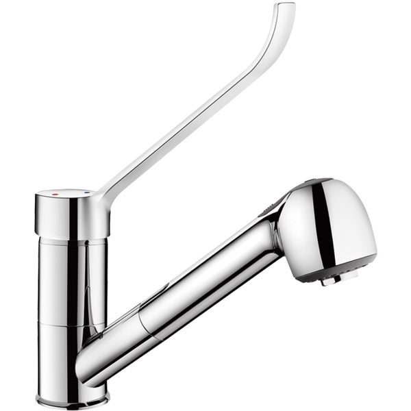 Delabie Mechanische ergonomische mengkraan met uittrekbare sproeier Draaibare uitloop H. 100 L.200 Chroom
