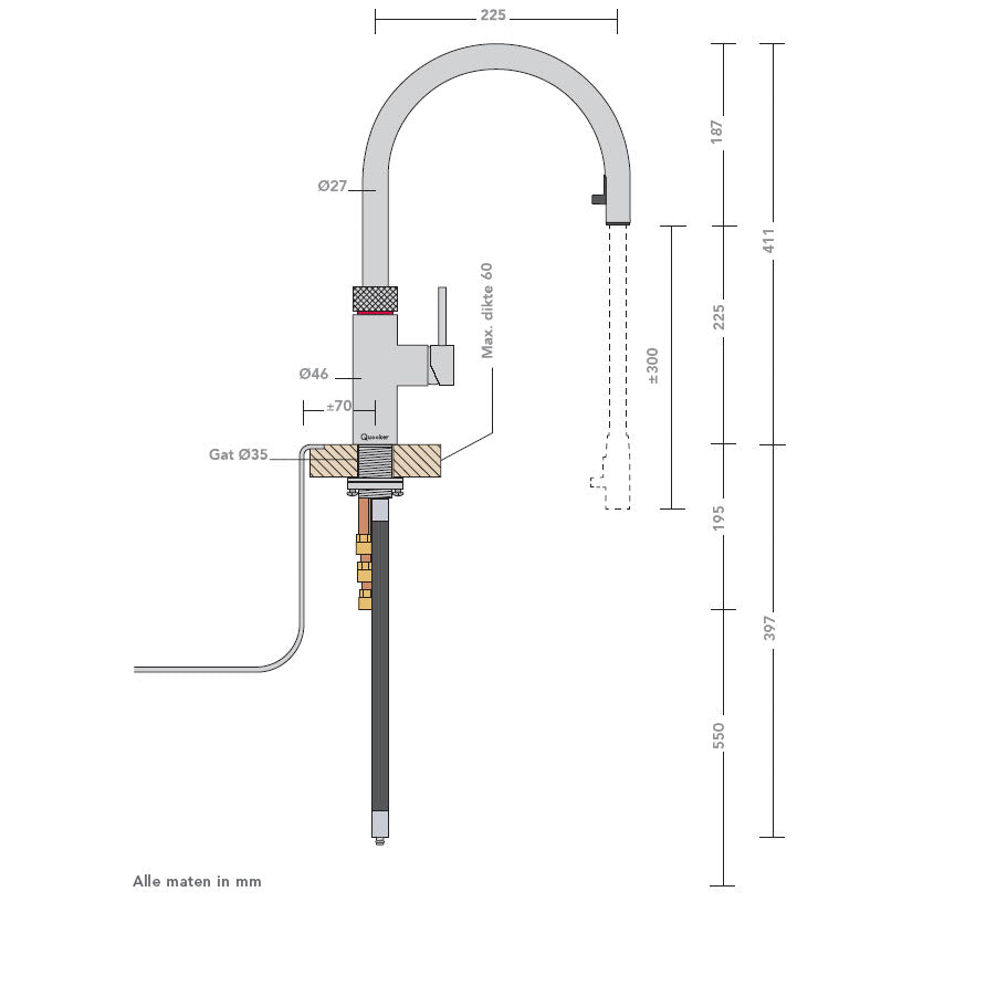 Quooker Flex Alles-in-één kokendwaterkraan met uittrekbare slang