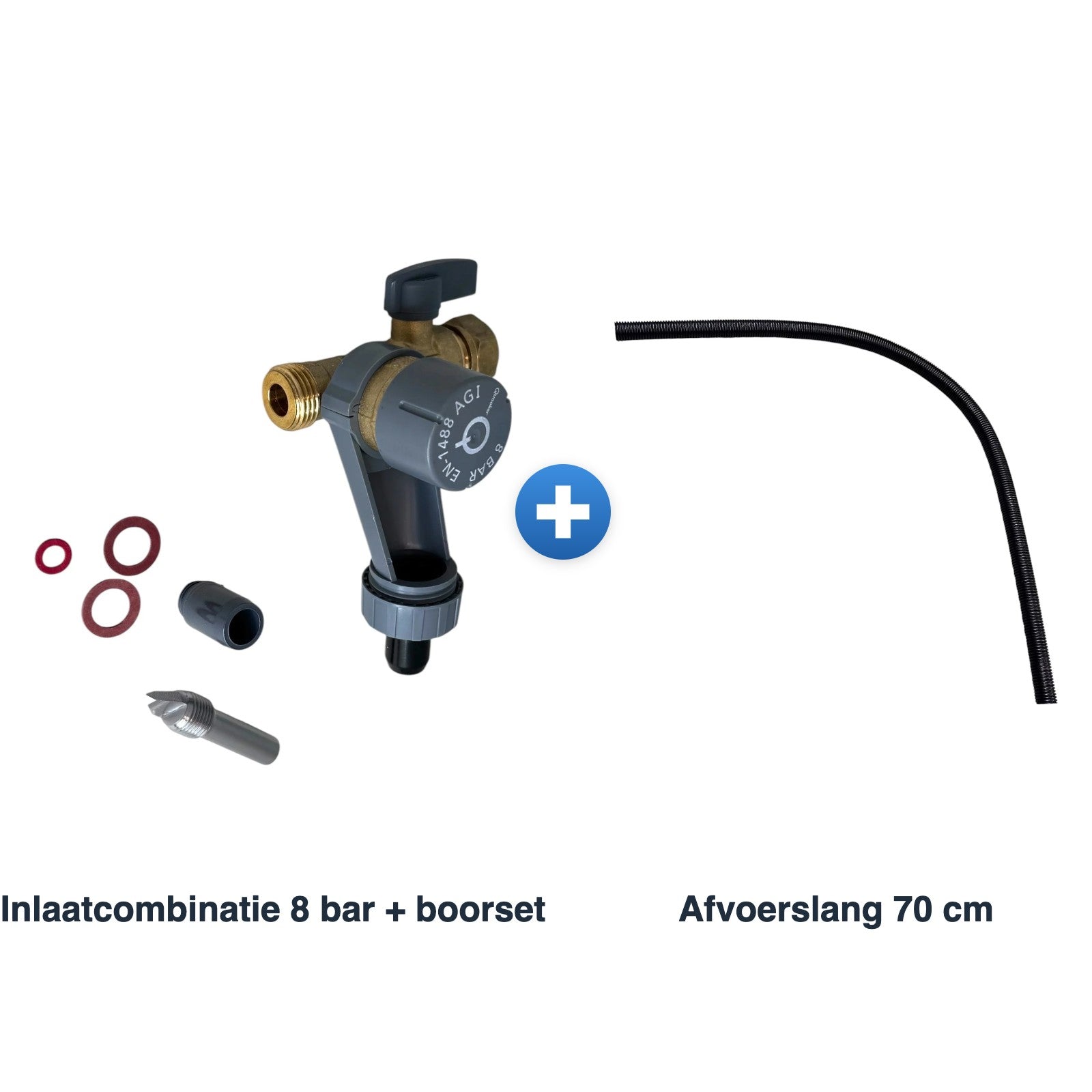 Quooker complete aansluitset inlaatcombinatie 8 bar: inlaatcombinatie met boorset en afvoerslang 70 cm