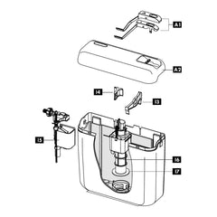 Explosietekening Schwab opbouwreservoir AP122 Monoblock met positienummers