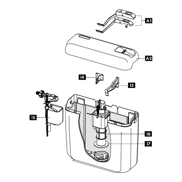 Explosietekening Schwab opbouwreservoir AP122 Monoblock met positienummers