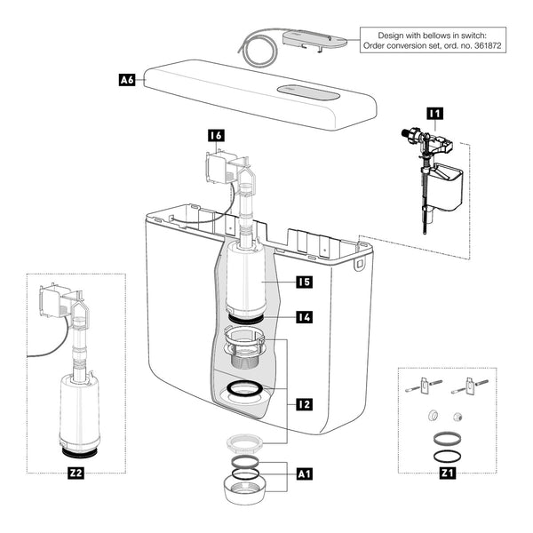 Explosietekening Schwab opbouwreservoir AP164 Pneumatic met positienummers