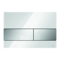 TECE square control, white glass, brushed stainless steel button