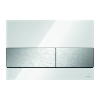 TECE square control, white glass, brushed stainless steel button