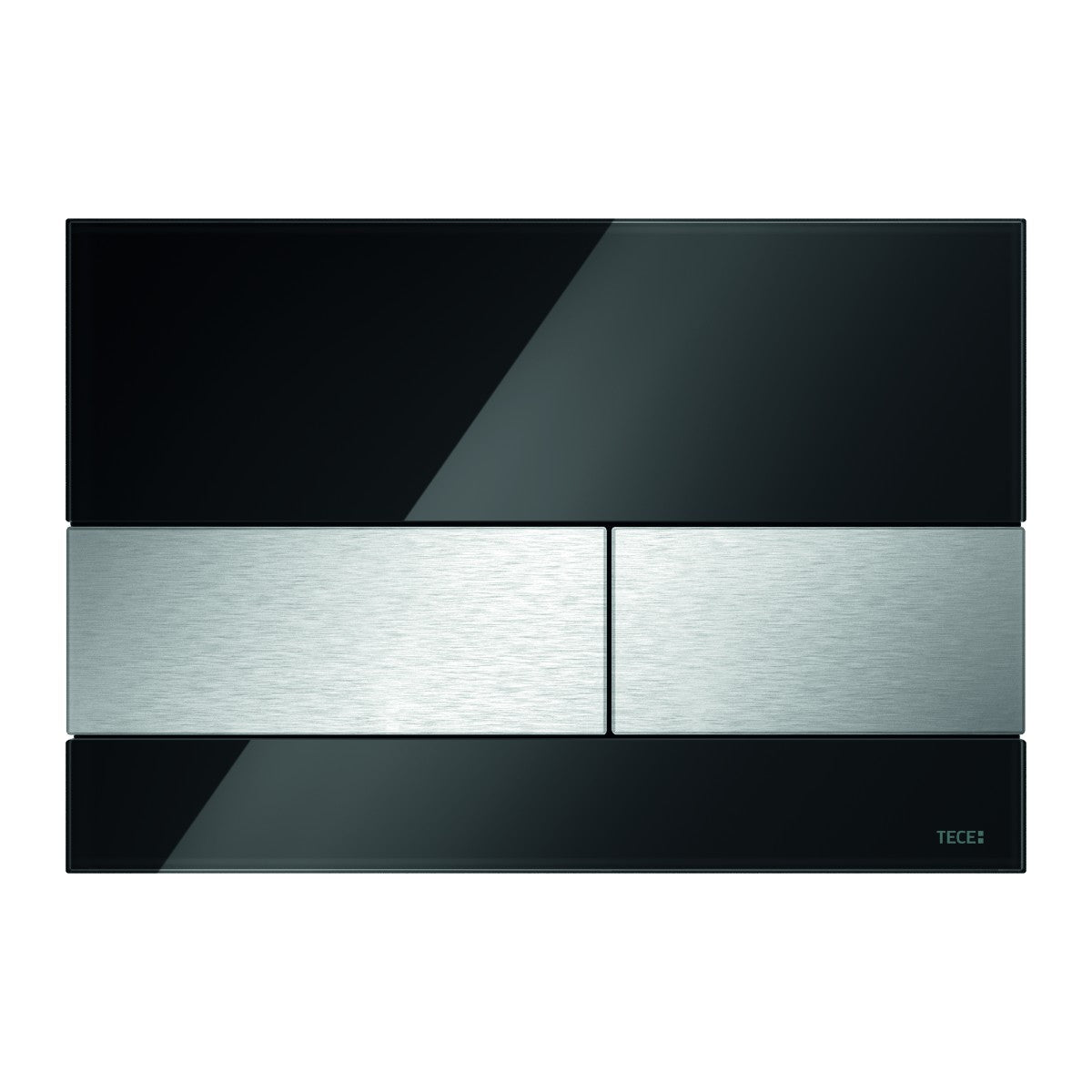 TECE TECEsquare WC-bedieningsplaat van glas voor duospoeltechniek, Glas zwart, gepolijst, toetsen geborsteld rvs look (met anti-vingerprint)