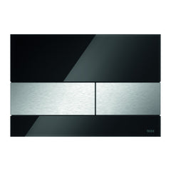 TECE TECEsquare WC-bedieningsplaat van glas voor duospoeltechniek, Glas zwart, gepolijst, toetsen geborsteld rvs look (met anti-vingerprint)