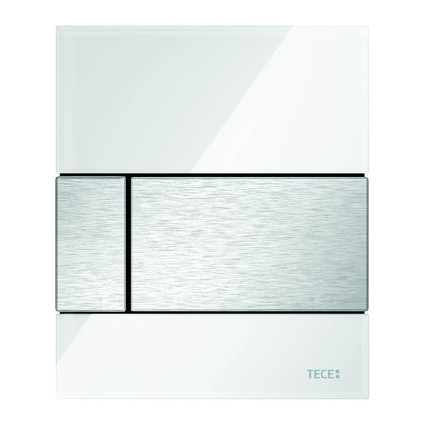 TECE square urinal control, white glass, brushed stainless steel button