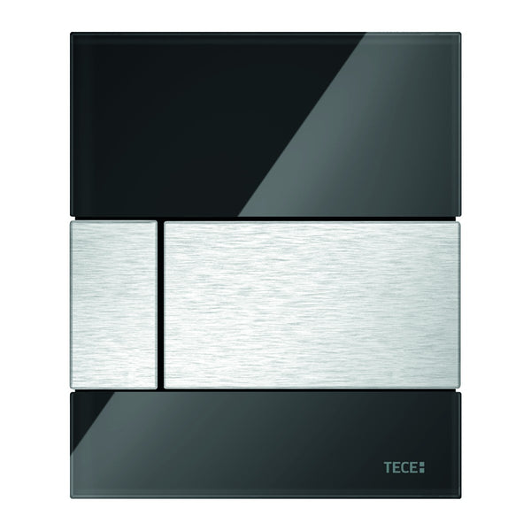 TECE TECEsquare urinoirbedieningsplaat van glas incl. cartouche, Glas glanzend zwart, gepolijst, toets geborsteld rvs look (met anti-vingerprint)