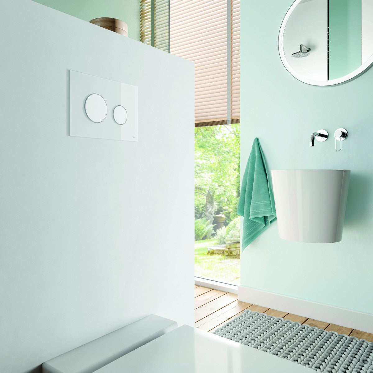 TECE TECEloop WC-bedieningsplaat van glas voor duospoeltechniek, Glas glanzend wit, toetsen glanzend wit