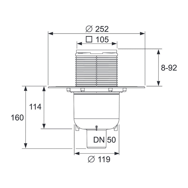 TECE 130 vertical drain set with Seal Systems universal flange