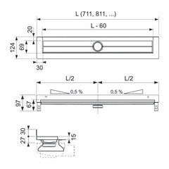 TECE TECEdrainline douchegoot met muurflens en Seal System afdichtingsband, 800 mm