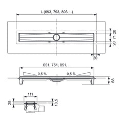 TECE TECEdrainline-Evo douchegoot, gekleurde coating, Mat wit, 700 mm