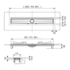 TECEdrainline - Evo shower drain with wall tile cover, 700 mm