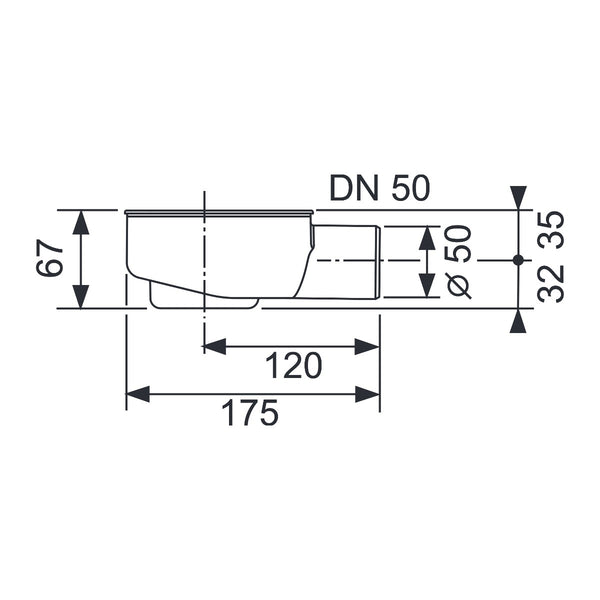 TECE Drain, minimum DN 50, horizontal drain