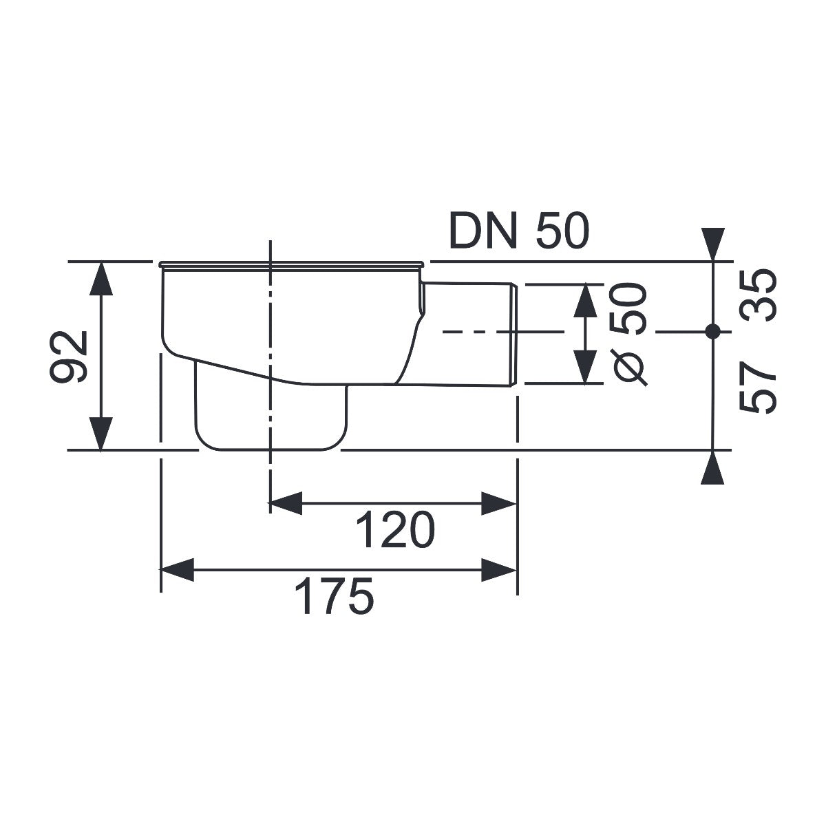 TECE Drain normal DN 50, horizontal drain