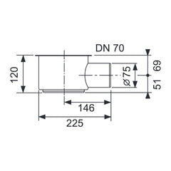 TECE Drain maximum DN 70, horizontal drain