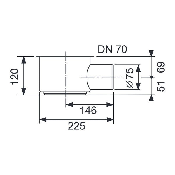 TECE Drain maximum DN 70, horizontal drain