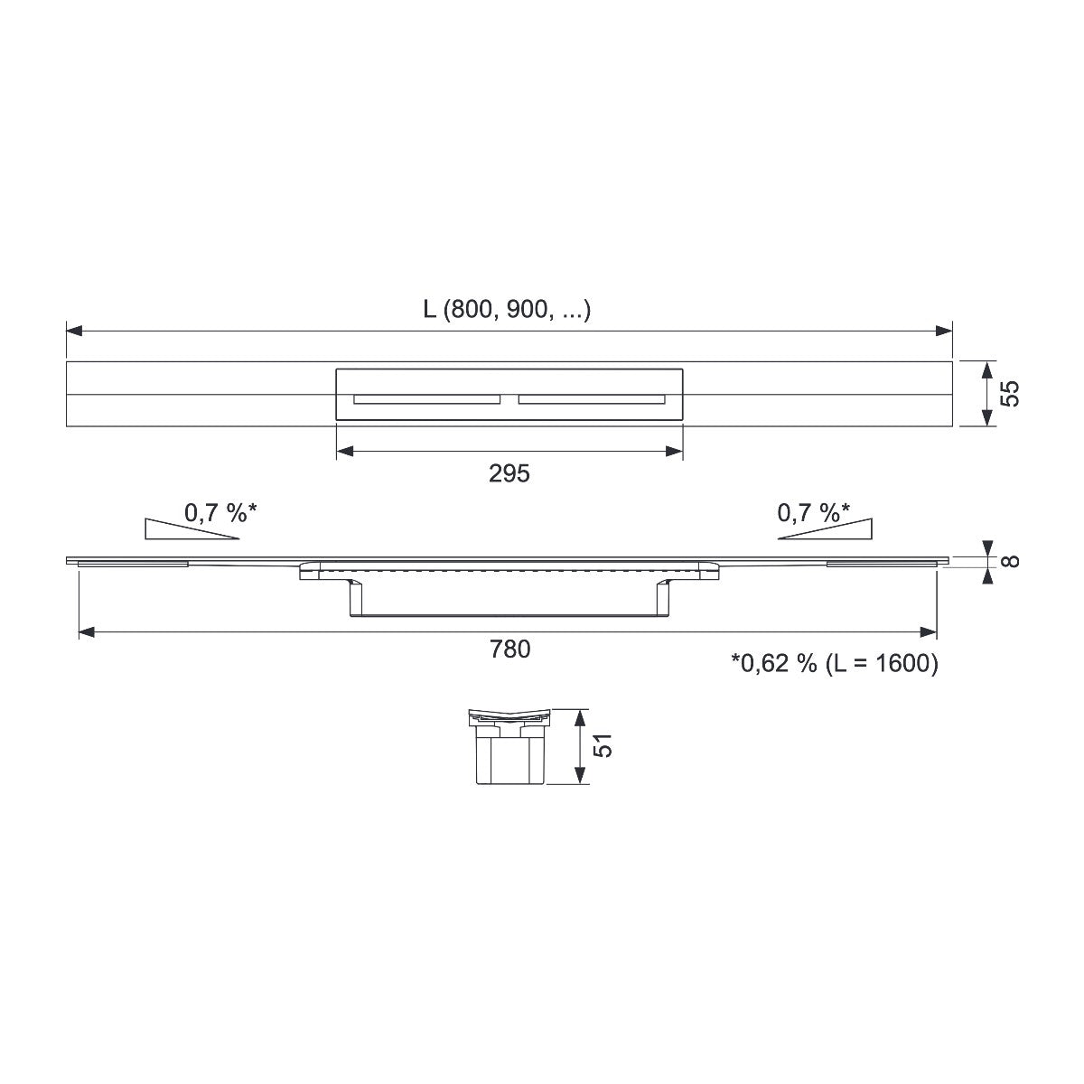 TECE TECEdrainprofile doucheprofiel met zwarte coating, Geborsteld zwart, 1600 mm