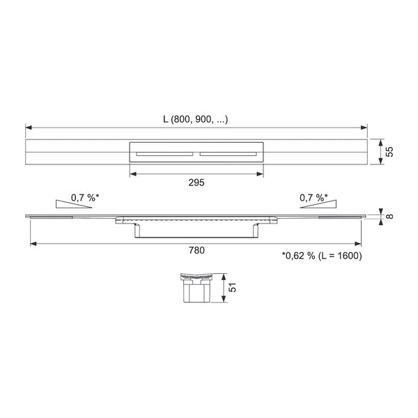 TECEdrainprofile shower profile 900 mm brushed