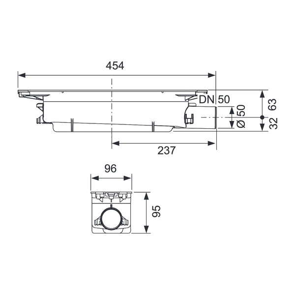 TECEdrainprofile normal drain, DN 50, horizontal drain